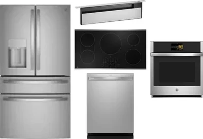 5 Piece Package Includes Refrigerator, Cooktop, Wall Oven, Hood And Dishwasher